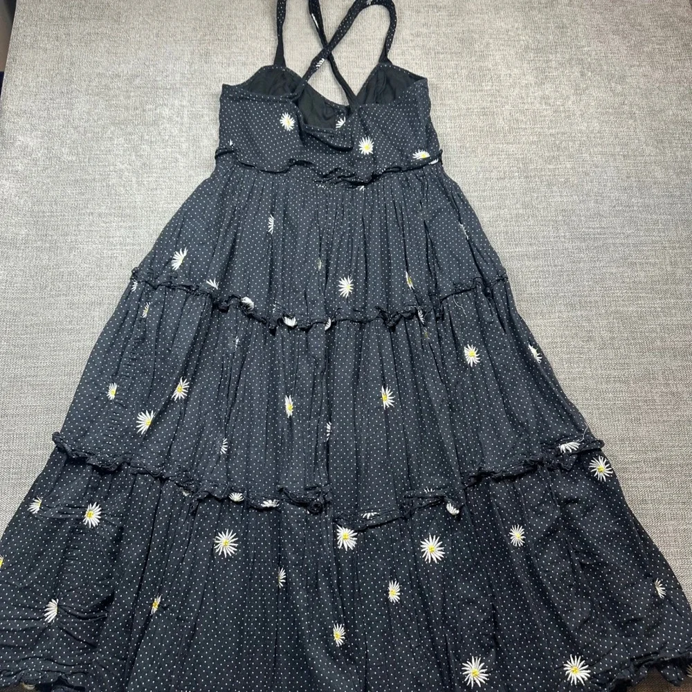 Free People Midi Dress Womens Small Black Daisy Polka Dot Boho Tiered